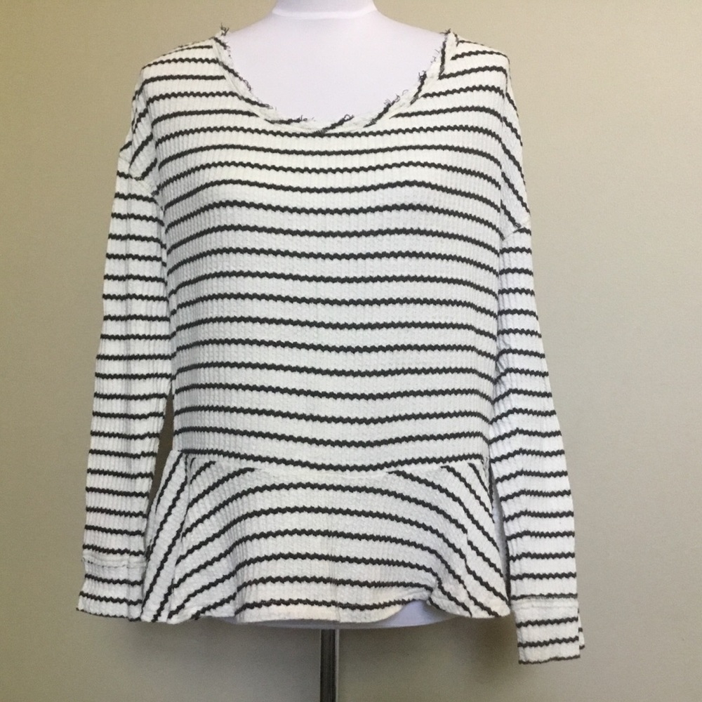 WE THE FREE PEOPLE black stripe peplum knit tee S - Picture 2 of 6